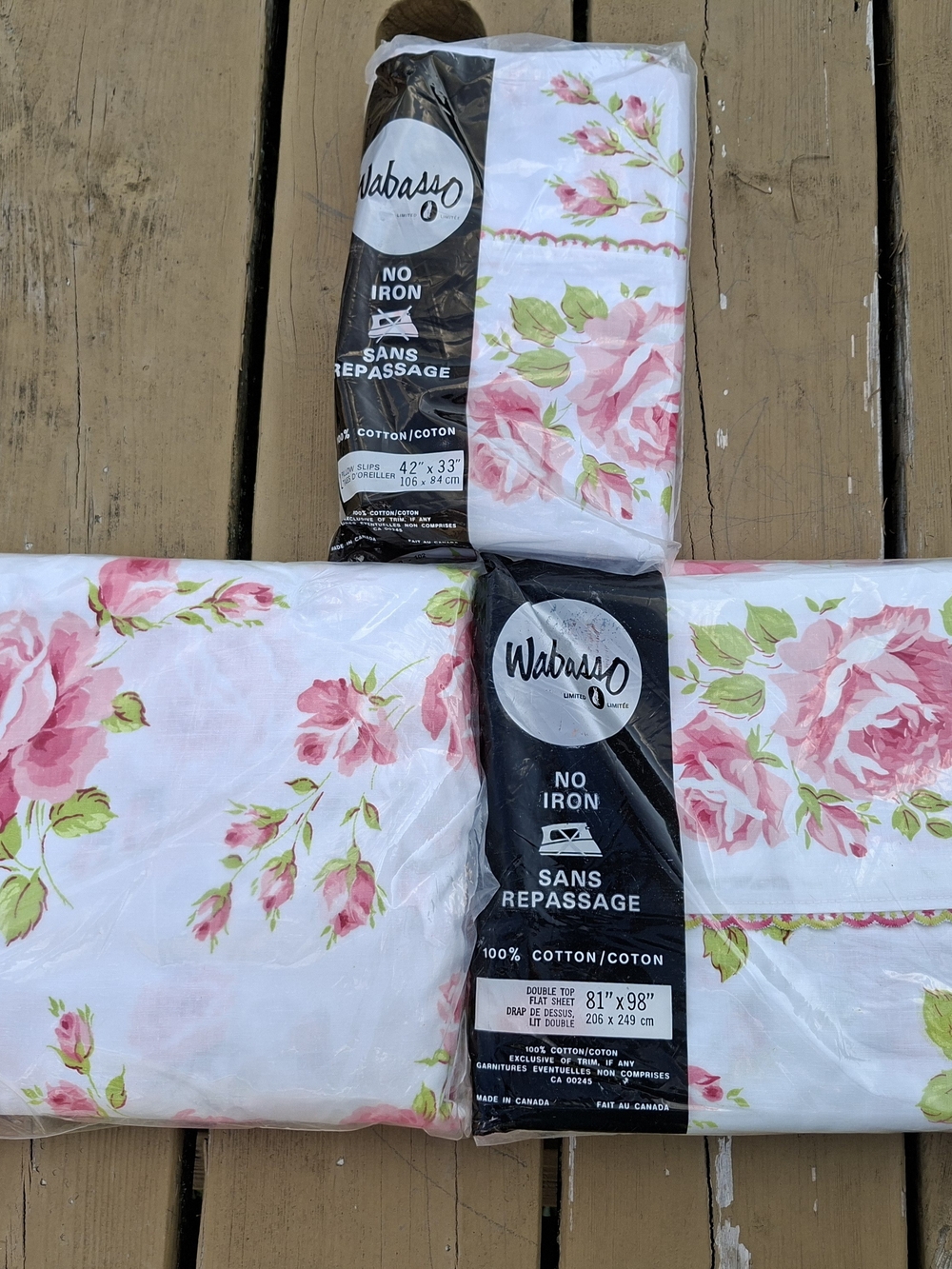Vintage Wabasso Pink Rose Double Bed Sheet Set NOS New 100% Cotton Cottagecore